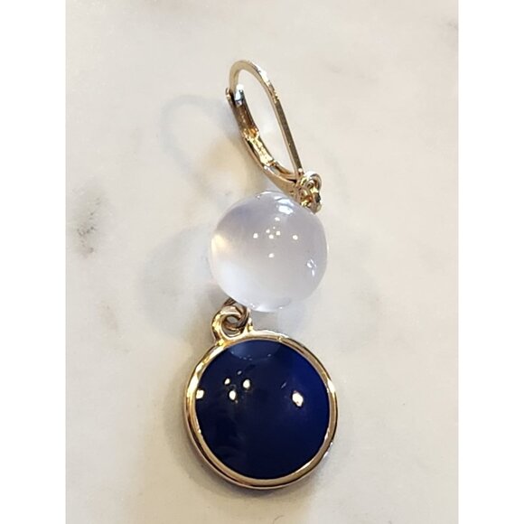 Gloria Vanderbilt Gold-Tone Leverback Earrings With Clear & Navy Accents - Picture 5 of 5